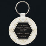 vintage gold queen bee monogram apiary keychain<br><div class="desc">vintage gold queen bee on two different backgrounds cream and black with polygon that holds all information for your apiary. Choose between different items from this collection to complete your branding.</div>