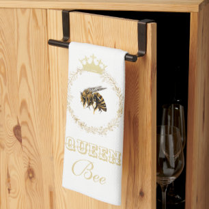 Vintage Gold Queen Bee Wreath Kitchen Towel