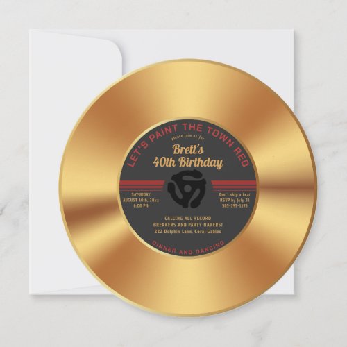 Vintage Gold Record Adult Birthday Party 