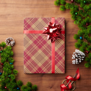 Vintage gold red diagonal plaid country farmhouse wrapping paper