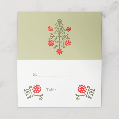 Vintage Gold Red Floral Etching Place Cards