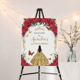 Vintage Gold Red Roses Brown Princess Quinceañera Foam Board
