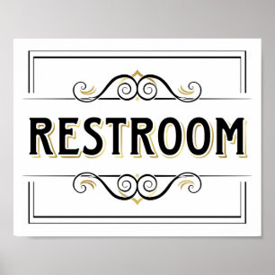 Vintage Gold RESTROOM Sign Print