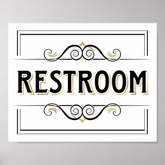 Vintage Gold RESTROOM Sign Print