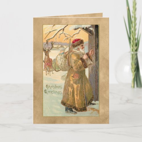 Vintage Gold_Robed Father Christmas in Snow Holiday Card