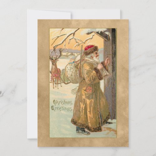 Vintage Gold_Robed Father Christmas in Snow Holiday Card