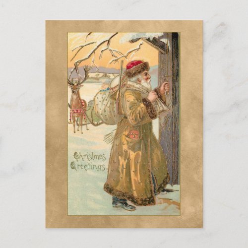 Vintage Gold_Robed Father Christmas in Snow Postcard