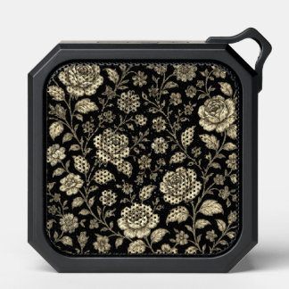 Vintage Gold Rose Floral Pattern on Black Bluetooth Speaker