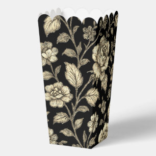 Vintage Gold Rose Floral Pattern on Black Favor Boxes