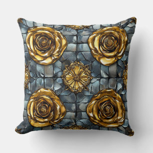 Vintage Gold Rose Flower Gift for her Throw Pillow