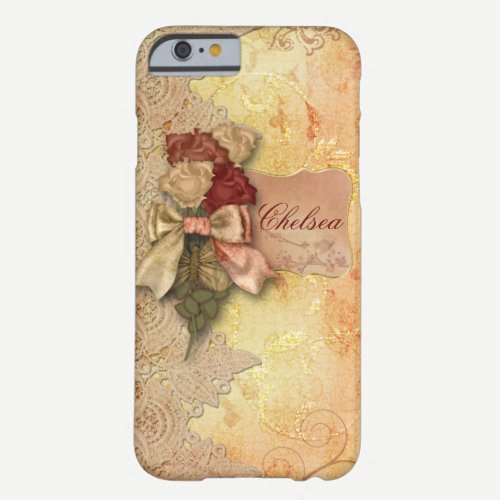 Vintage Gold Roses and Lace Personalized Barely There iPhone 6 Case