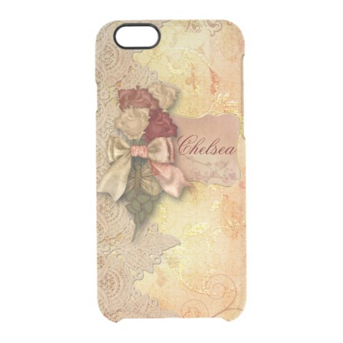 Vintage Gold Roses and Lace Personalized Clear iPhone 66S Case
