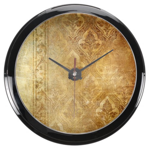 Vintage,gold,rustic,damasks,worn,floral,pattern,sh Aqua Clock