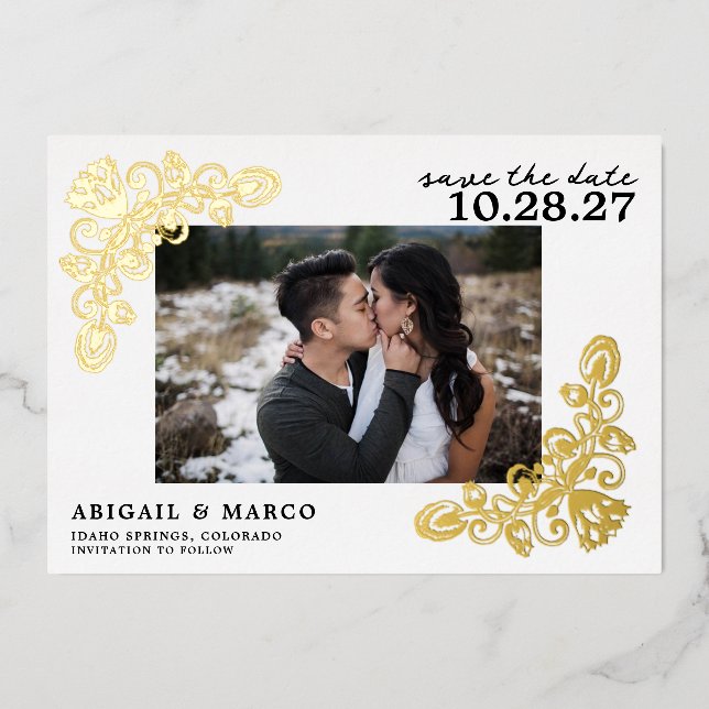 Vintage Gold Save the Date Foil Invitation (Front)