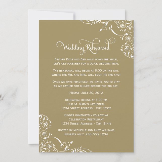Vintage Gold Scrolls Wedding Rehearsal and Dinner Invitation (Front)