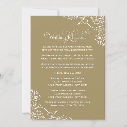 Vintage Gold Scrolls Wedding Rehearsal and Dinner Invitation