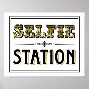 Vintage Gold SELFIE STATION Sign Print