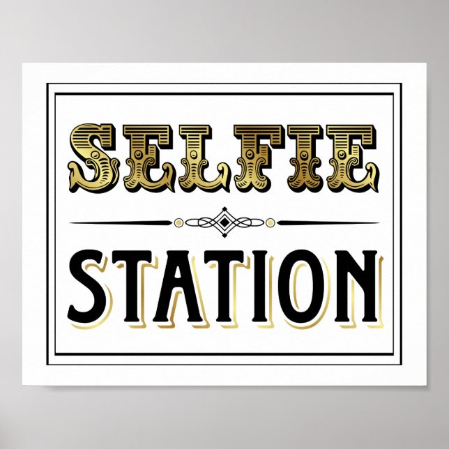 Vintage Gold SELFIE STATION Sign Print (Front)