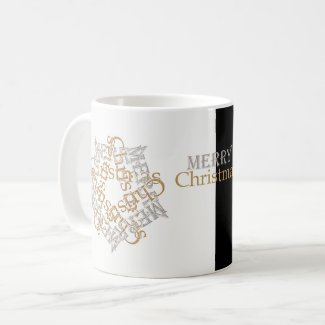 Vintage Gold, Silver Merry Christmas Black, White