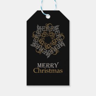 Vintage Gold Silver Merry Christmas in Black White