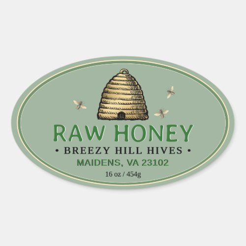 Vintage Gold Skep with Honeybees Oval Honey Label 
