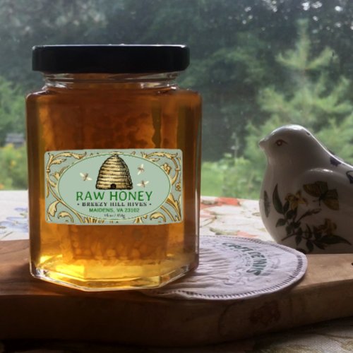 Vintage Gold Skep with Honeybees Rectangle Honey   Label