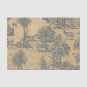 Vintage Gold Slate Blue Moroccan Camel Oasis Toile Tissue Paper