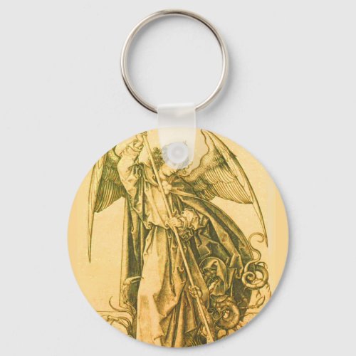 Vintage Gold St Michael the Archangel Medieval Keychain
