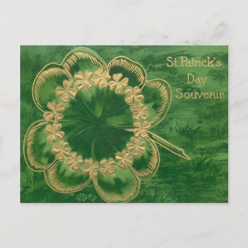 Vintage Gold St Patricks Day Shamrocks Holiday Postcard