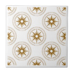 Vintage Gold Starburst Medallion Patterned  Ceramic Tile<br><div class="desc">Mid-century modern-inspired geometric pattern of vintage golden starbursts, each centered in a complimentary sparkly medallion; a modern twist on a retro design. Simple, clean modern design in a gold and white color palette. Create your own custom pattern by uploading a new image, or use the "message" button to contact the...</div>