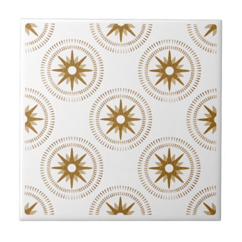 Vintage Gold Starburst Medallion Patterned  Ceramic Tile