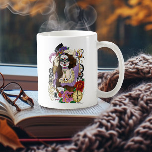 Vintage Gold Steampunk Sugar Skull Purple Coffee Mug