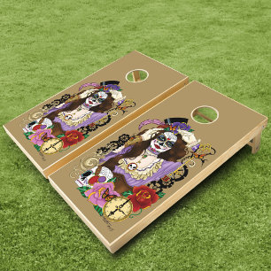 Vintage Gold Steampunk Sugar Skull Purple Cornhole Set