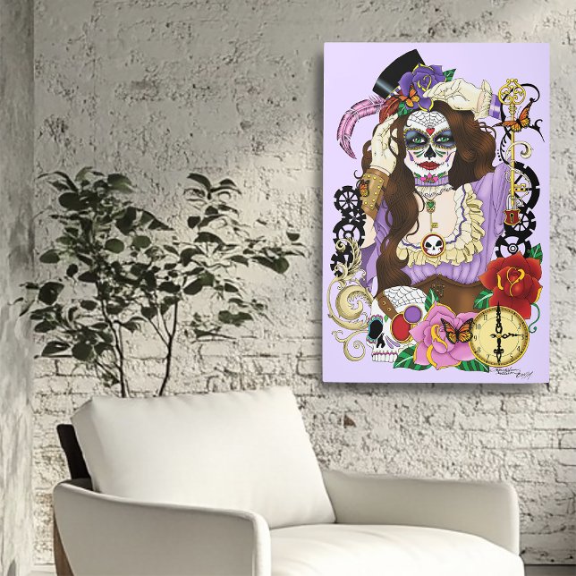 Vintage Gold Steampunk Sugar Skull Purple Metal Print (Creator Uploaded)
