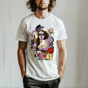 Vintage Gold Steampunk Sugar Skull Purple T-Shirt