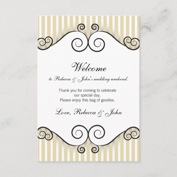 Vintage Gold Striped Wedding Welcome Card Zazzle Com