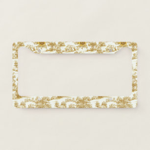 Vintage Gold Sunflower Botanical Toile Pattern License Plate Frame