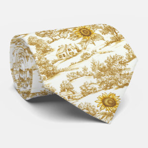 Vintage Gold Sunflower Botanical Toile Pattern Neck Tie