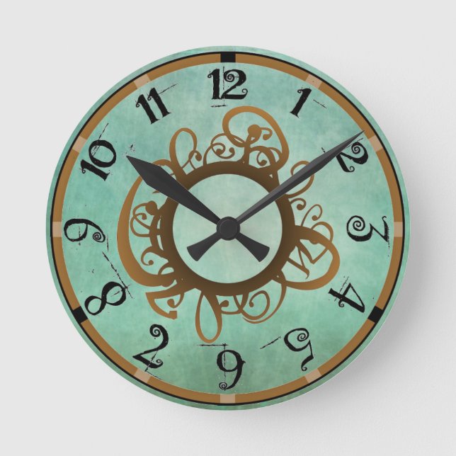Vintage Gold Teal Whimsy Wall Clock (Front)