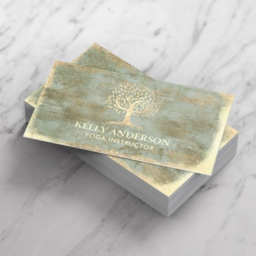 Vintage Gold Tree Yoga Instructor Wellness Spa Business Card