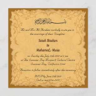 Vintage Gold trellis Muslim wedding Invitation