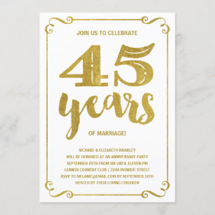 Vintage Gold Typography 45th Anniversary Invitation