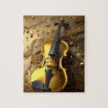 Vintage Gold Violin On Gold Musical Cords, Jigsaw Puzzle<br><div class="desc">Pictured Is A Gold Vintage Violin On A Gold Musical Cords Background.</div>