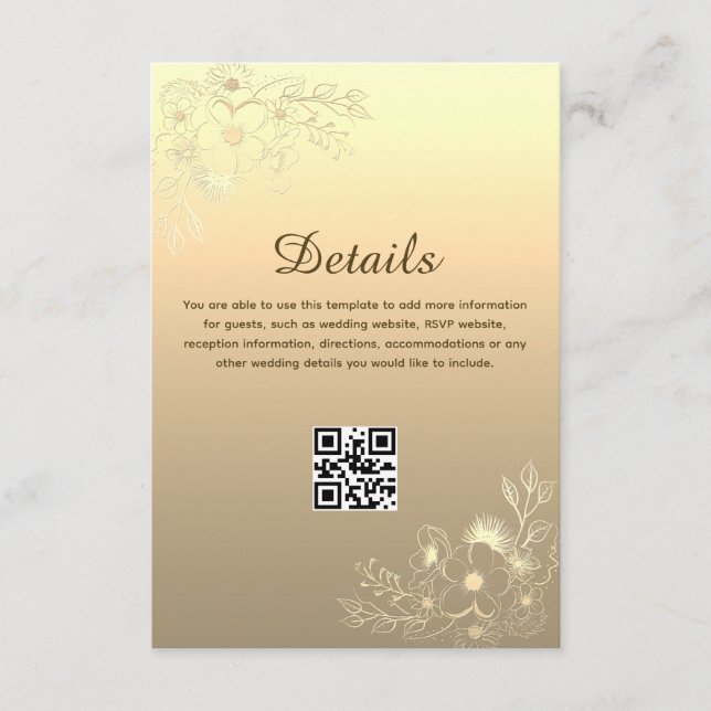 Vintage Gold Wedding Details QR Code Enclosure Card (Front)