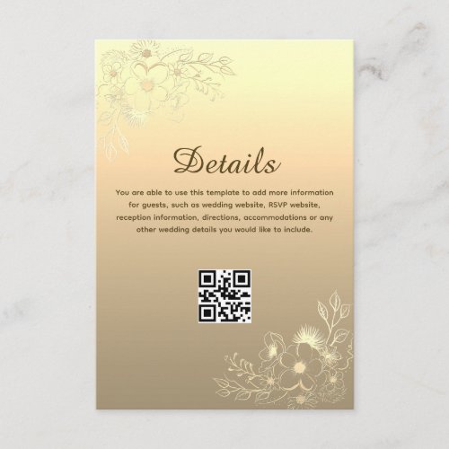 Vintage Gold Wedding Details QR Code Enclosure Card