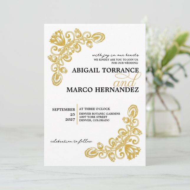 Vintage Gold Wedding Invitation (Standing Front)