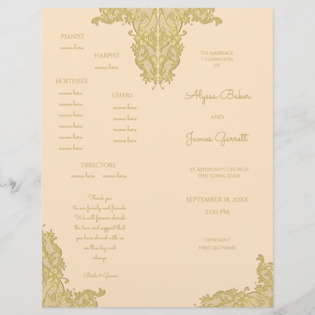 Vintage Gold Wedding Program (Front)