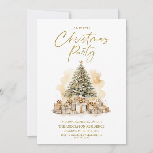 Vintage Gold White Christmas Tree Gifts Party Invitation