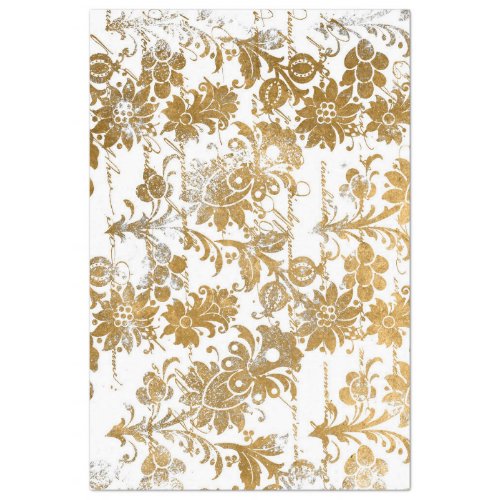 Vintage Gold White Damask Script texture Pattern Tissue Paper