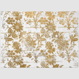 Vintage Gold White Damask Script texture Pattern Tissue Paper